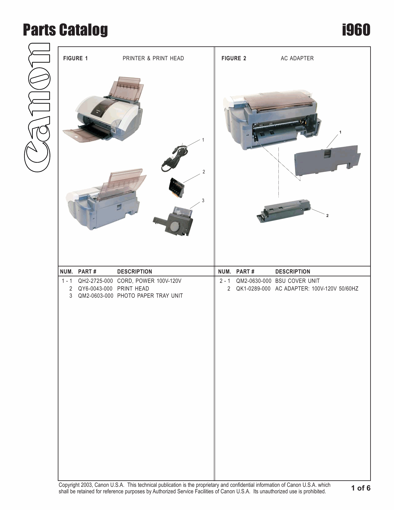 Canon PIXUS i960 Parts Catalog Manual-2